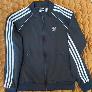 Women's Adidas Full Zip Jacket Size Small Black with White Stripes + pockets